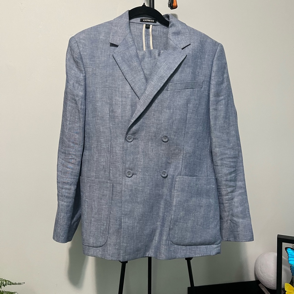 Express Light Blue Double-Breasted Suit - Picture 2 of 6